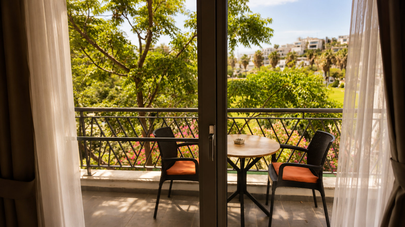 View through the balcony doors from inside the Deluxe room