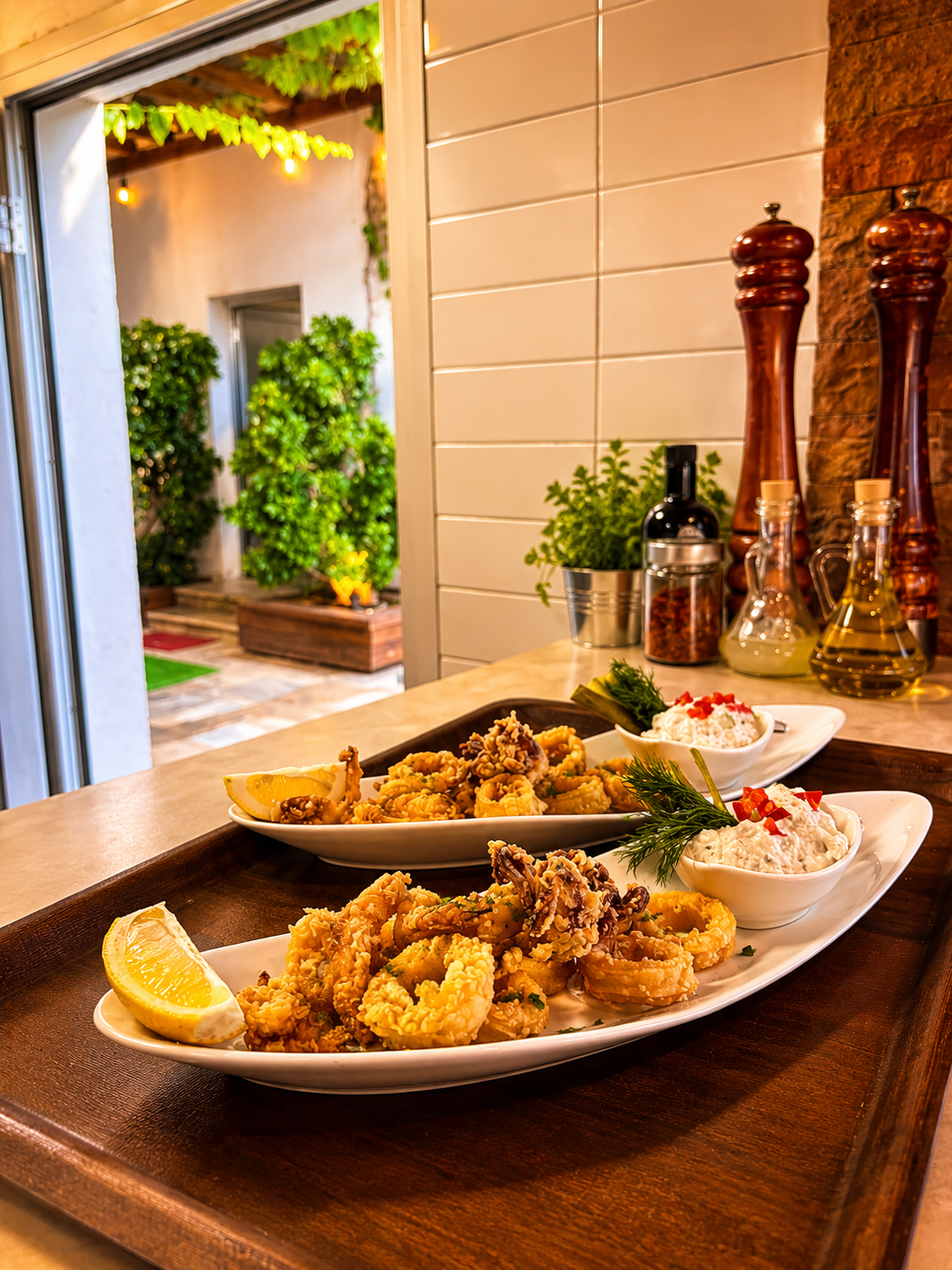 Çıtır kalamar tabağı, limon ve tartar sos ile